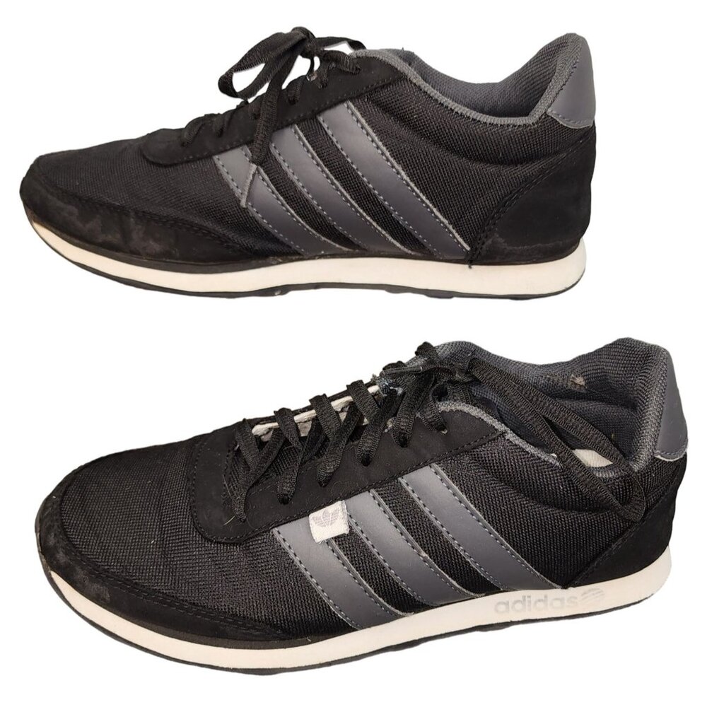 Kids Unisex Adidas Neo Retro Style Size 6 Youth Black Grey 3 Stripe Tennis Shoes